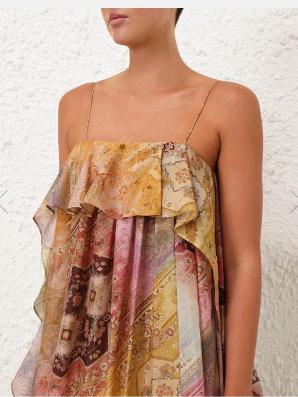 Zimmermann Spaghetti-Strap Maxi Dress in Yellow, Pink, Brown